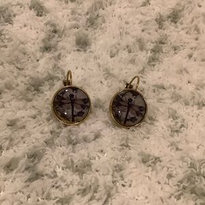 Dragonfly Damselfly Glass Cabachon Fashion Pierced Earrings NWT Handcrafted